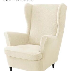 Beige Wingback Chair Cover 2pc set